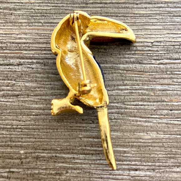 Vintage 90s Swirl Enamel & Rhinestones TUCAN BIRD Broach - Picture 4 of 6